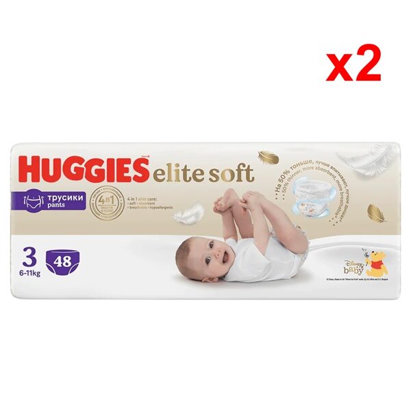 Huggies Elite Soft - Biksītes, 3. izmērs - 2x48.gab.