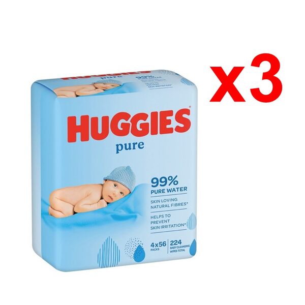 Huggies - Mitrās salvetes Pure, komplekts 3x(4x56gab.), 